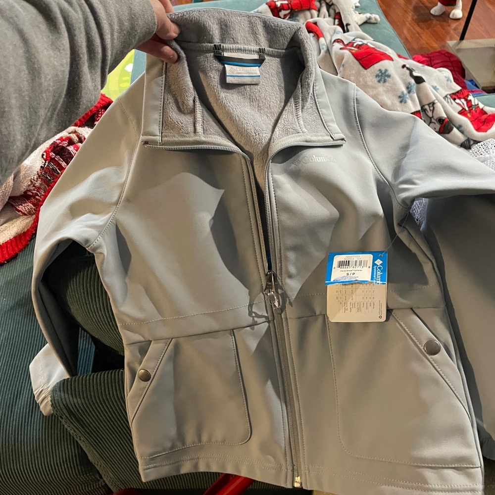 Columbia Softshell Fleece Collar Light Gray Waterproof Lightweight Jacket Coat S